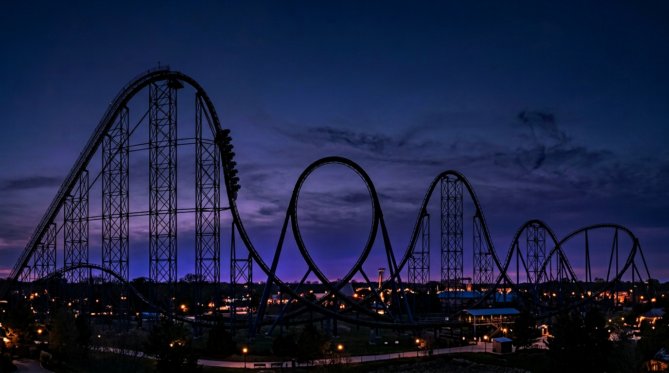Roller coaster track against the sky — CoasterTrak coaster credit tracker